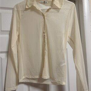 Abercrombie & Fitch Sheer Button-Down Shirt in Ivory